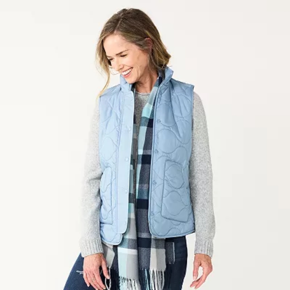 Croft & Barrow Classic Quilted Vest, Medium Petite (PM), Faded Denim, NWT